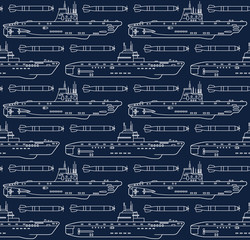 seamless pattern with submarines and torpedoes