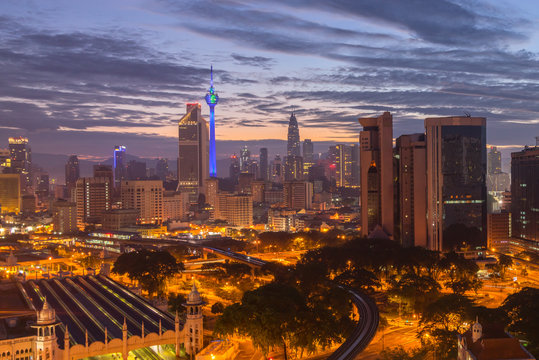 Aerial view of beautiful sunrise at Kuala Lumpur city centre