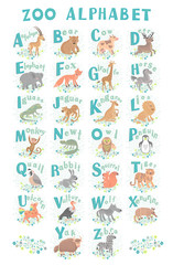 Cute vector zoo alphabet. Funny cartoon animals. Letters. Learn to read. 