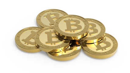 Stack of bitcoins isolated on white. 3D illustration.