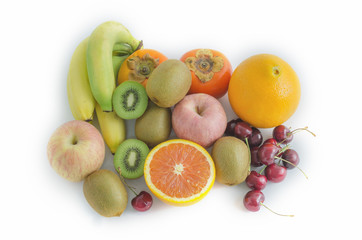 Naklejka na ściany i meble mixed fruits on white background