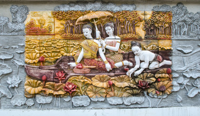 Thai Culture Stone Carving On Temple Wall Background Wall Mural Wallpaper Murals Cat027