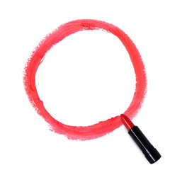 A circle drawn by a red lipstick - obrazy, fototapety, plakaty