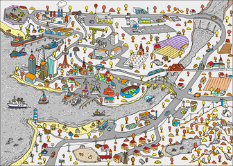 Winter Doodle town. Map drawn by hand. Vector. Isolated © wins86