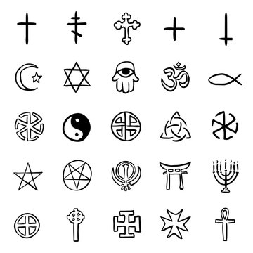 Vector Set of Black Doodle Religious Symbols