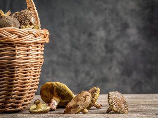 Wicker basket with mushrooms