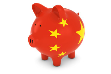 Chinese Currency Concept - Chinese Flag Piggy Bank 3D Illustration