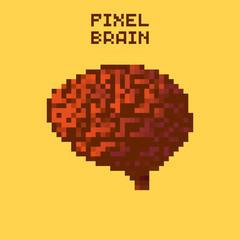 Pixel human brain, pixelated illustration. - Stock vector