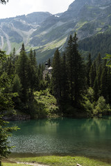 Idyllic chapel of Obernberger See in Tyrol Austria