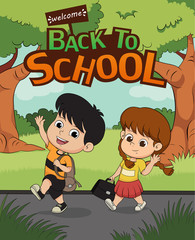 welcome back to school.kid walking to school.