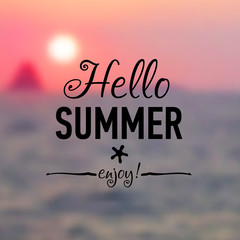 Summer card with sunset background and text
