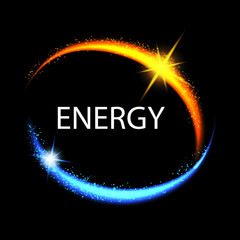 Energy frame. Shining circle banner. Magic light neon energy circle. Glowing fire ring trace.