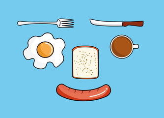 vector illustration of food breakfast meal coffee egg bread and sausage