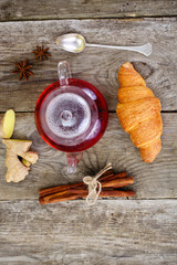 Tea and Croissant. French Breakfast
