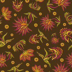 Obraz premium Hand drawn seamless pattern with colorful flowers. Vector illustration.