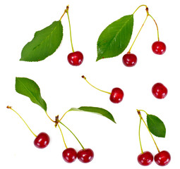 Obraz na płótnie Canvas Ripe Juicy Cherries on White Background