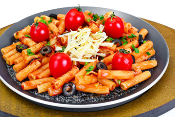 Pasta with Tomato Ketchup Sauce, Green Onions and Cheese