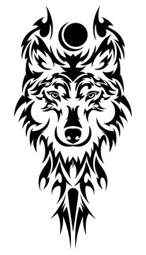Beautiful wolf tattoo. Vector wolf's head as a design element on isolated background