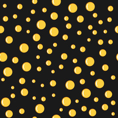 Bubbles yellow on black seamless pattern.