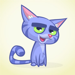 Cartoon vector illustration of blue kitty. Cat with fluffy  striped tail vector icon isolated