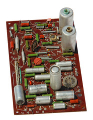 old rarity radio, tv board with electronic components, printed c