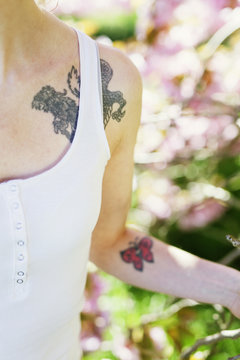 Close up of woman with tattoo