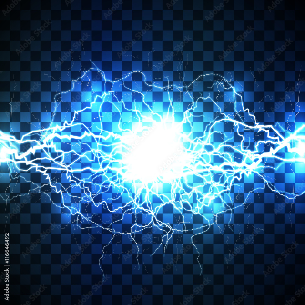 Wall mural realistic white lightning bolt created from intertwined white lightnings and surrounded with shining