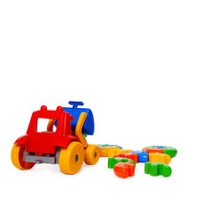 Fototapeta premium Color plastic toy bulldozer