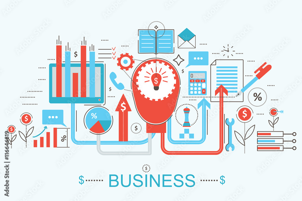 Poster modern flat thin line design finance and business concept for web banner website, presentation, flye