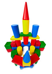 Toy castle made ​​of multicolored plastic blocks