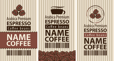 carton packaging and label coffee with coffee beans and cup