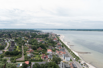 bird view in laboe west towards Kiel over the baltic sea