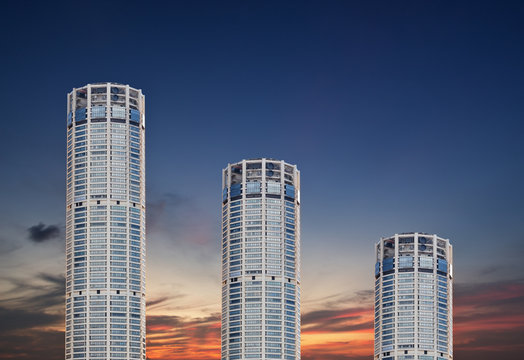 Skyscrapers on evening sky