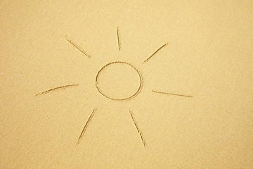 Sun drawn on sand of the beach