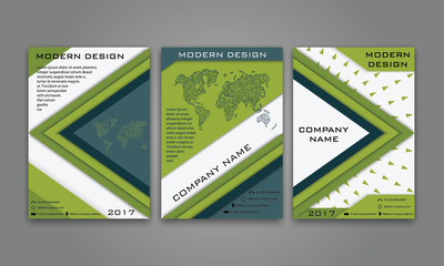 Abstract Modern Business Flyer, Brochure, Poster, Annual Report, Magazine Cover Vector Template in Blue, Green Color. Modern Material Design. Geometric Triangular Material Background. Layout A4 Size.