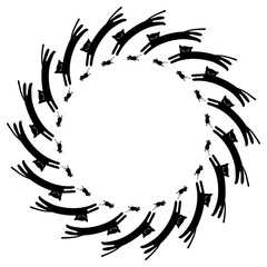 Round frame with black cats silhouettes. Vector clip art.