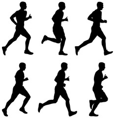 Set of silhouettes. Runners on sprint, men. vector illustration.