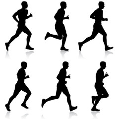 Set of silhouettes. Runners on sprint, men. vector illustration.