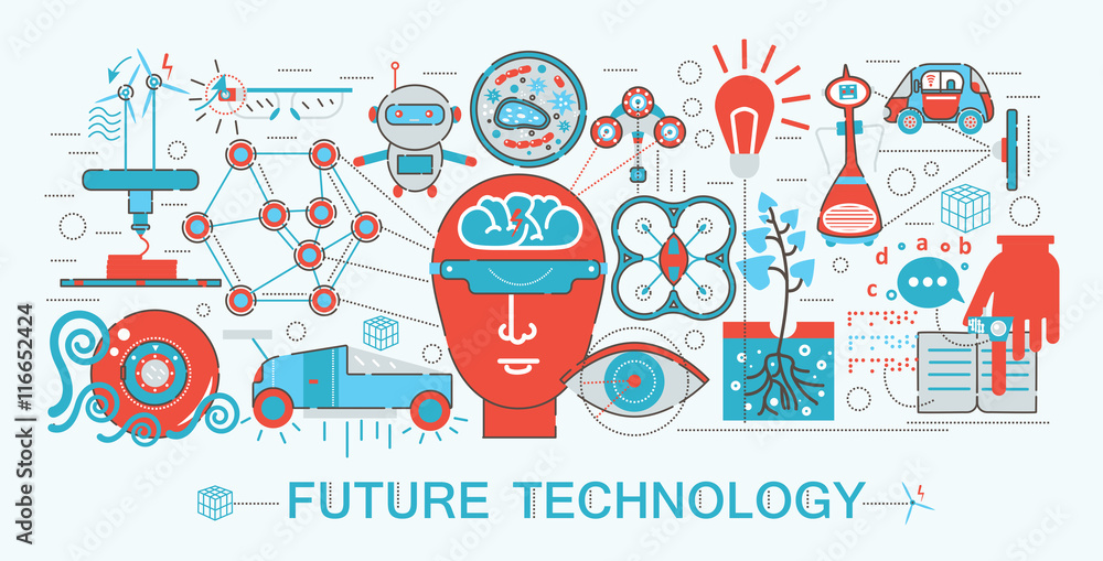 Poster Modern Flat thin Line design Future science technology concept for web banner website, presentation, flyer and poster.