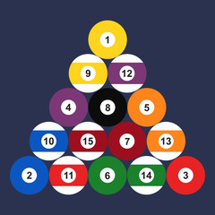 Flat set of billiard balls. Vector illustration.