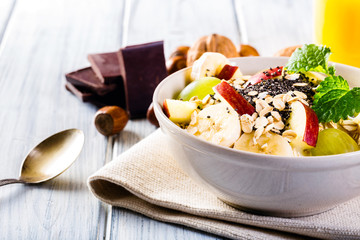 Bowl of fresh fruit. Healthy breakfast.