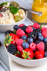 Bowl of fresh fruit. Bblackberries; raspberries; blueberries.
