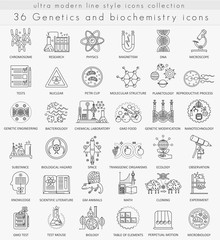 Vector Genetics and biochemistry technology ultra modern outline line icons for web and apps.