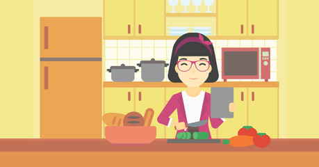 Woman cooking healthy vegetable salad.