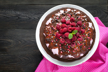 Chocolate cake with fresh berries.