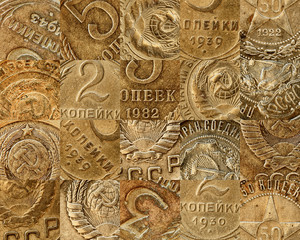 Old Soviet coins collage