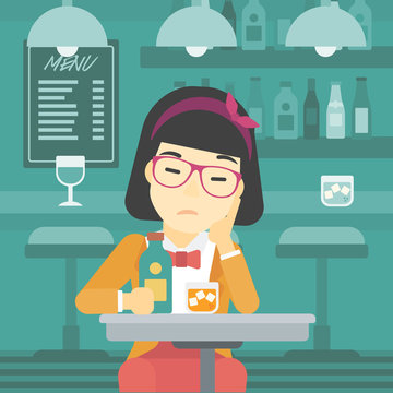 Woman drinking at the bar vector illustration.