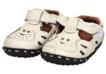 Kids sandals made of leather isolated on white
