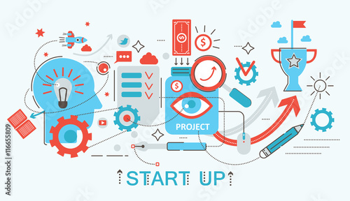 Modern Flat Thin Line Design Start Up And Development Concept For