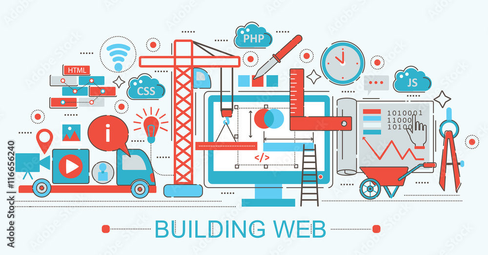 Aufkleber modern flat thin line design website building progress concept for web banner websites, presentation